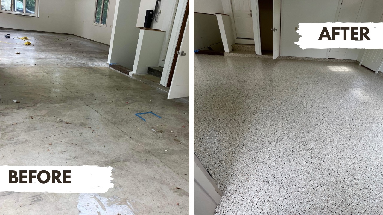 Epoxy Garage Floor Concrete Coating Dayton Cincinnati Before/After