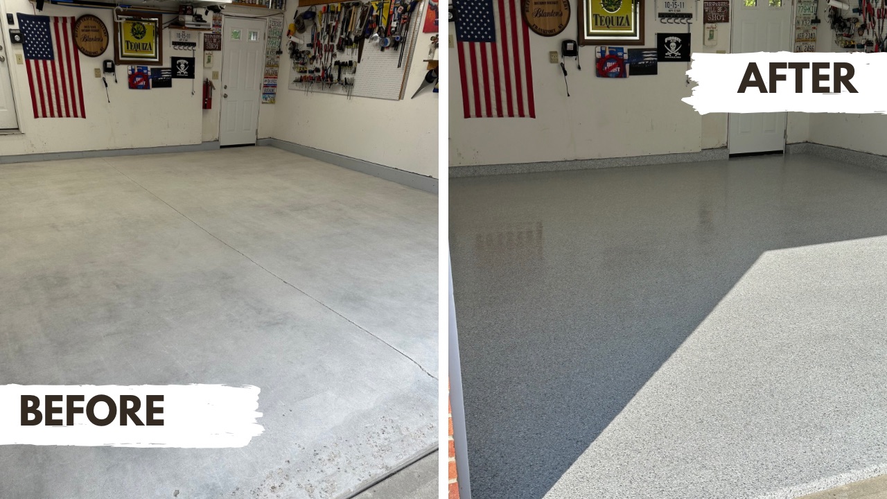 Epoxy Garage Floor Concrete Coating Dayton Cincinnati Before/After