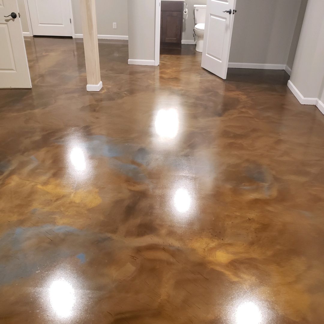 Epoxy Interior Floor Concrete Coating Dayton Cincinnati Brown whint of Blue Metallic Concrete Coating