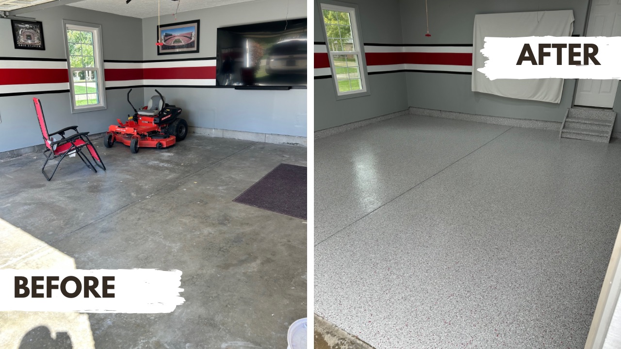 Epoxy Garage Floor Concrete Coating Dayton Cincinnati Before/After